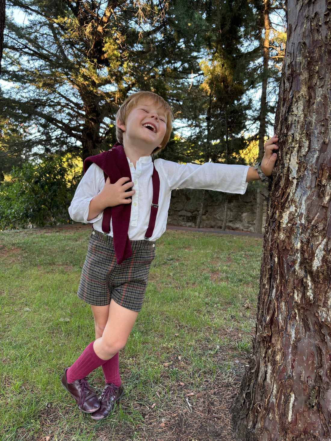 Pantalón corto cuadro gales marrón