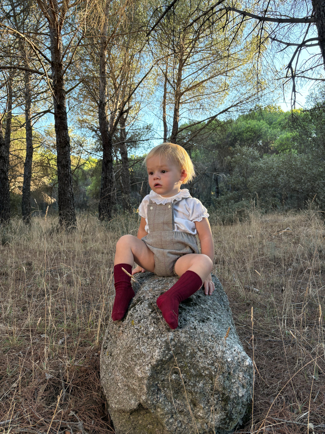 Bombacho peto cuadro lana beige