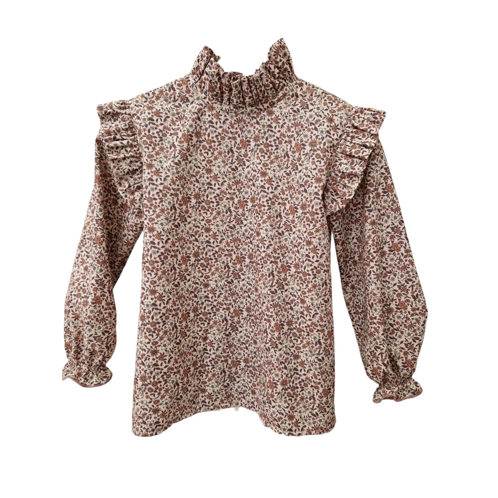 BLUSA CUELLO ALTO ALITA FLOR CASTAÑO