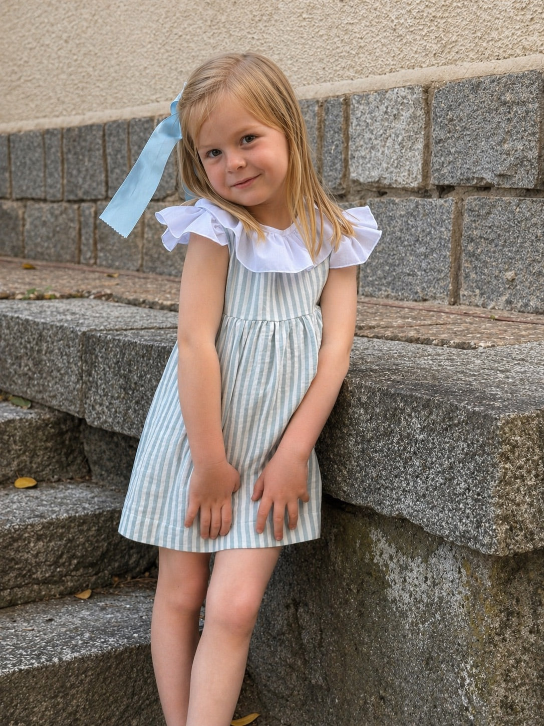 VESTIDO GASA RAYA AZUL ALITA