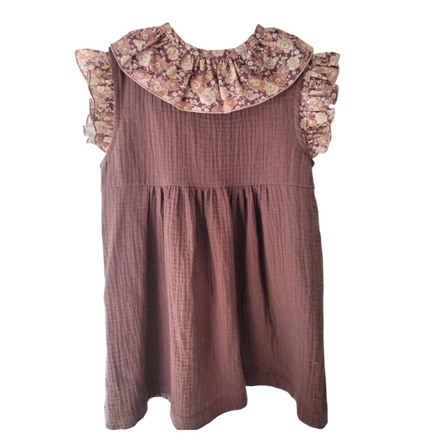 VESTIDO JIMENA GASA Y FLOR BERENJENA