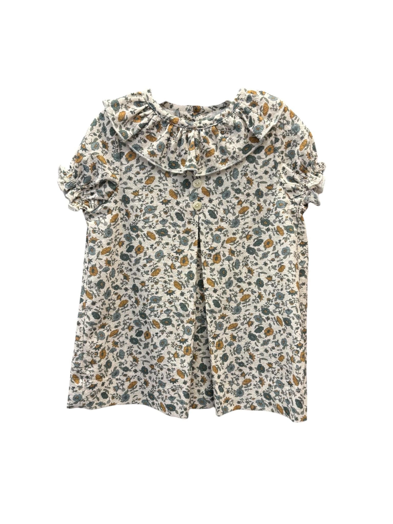 VESTIDO BABET FLOR AZUL MOSTAZA