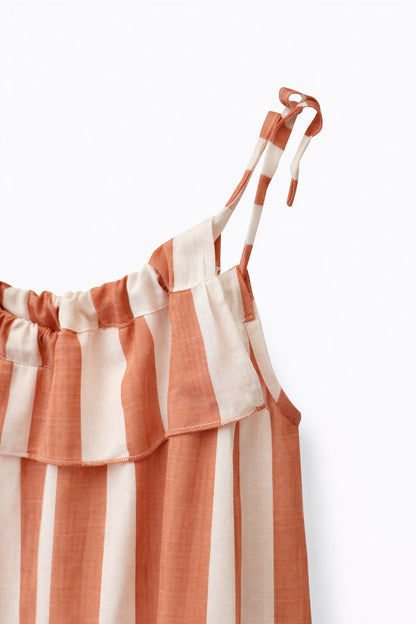 VESTIDO TIRANTES RAYA ARCILLA