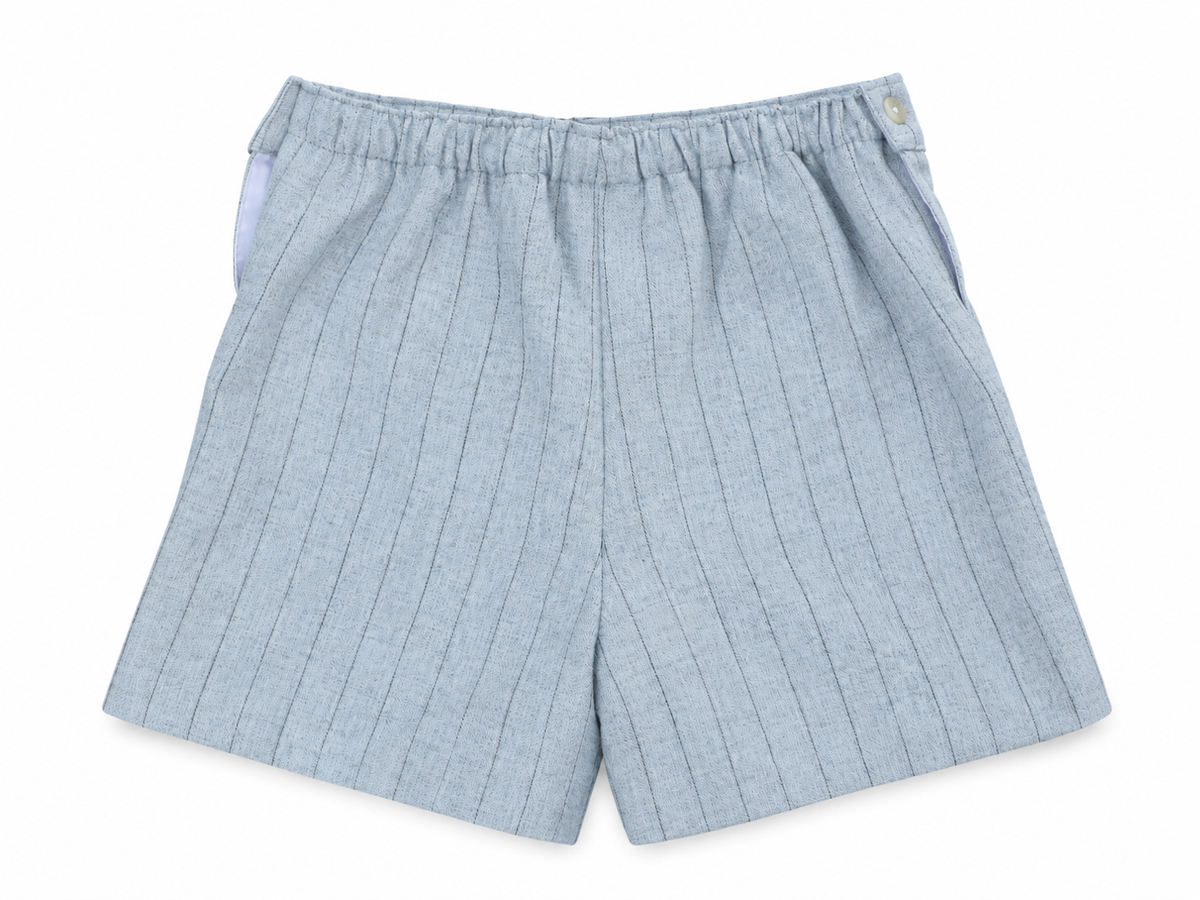 PANTALÓN CORTO AZUL GRISÁCEO RAYA GRIS