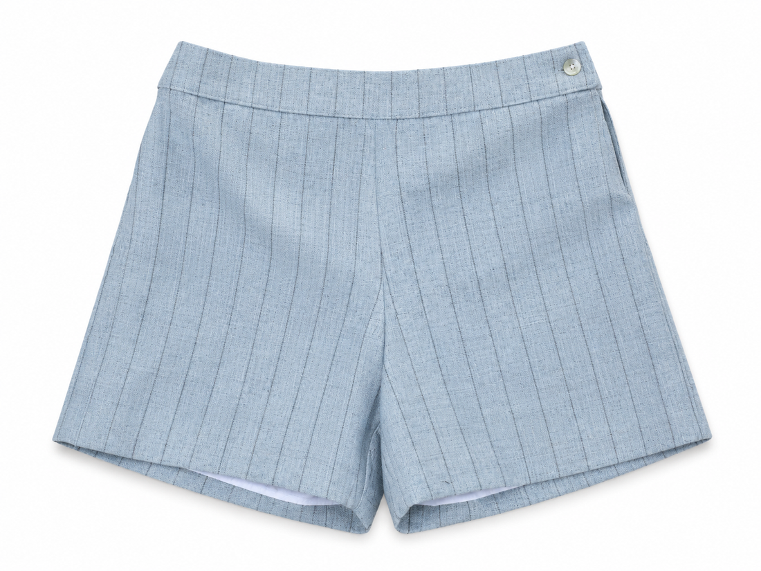 PANTALÓN CORTO AZUL GRISÁCEO RAYA GRIS