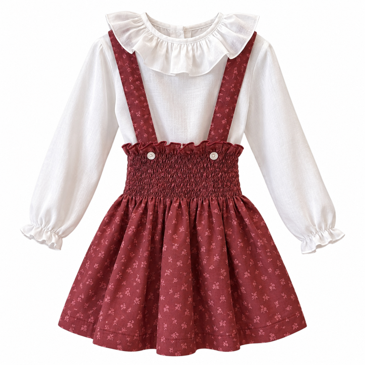Falda frunces granate flor rosa