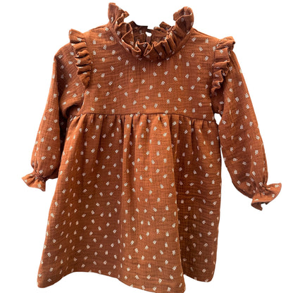 VESTIDO CANESÚ CUELLO ALTO ALITA RAMITA MARRÓN
