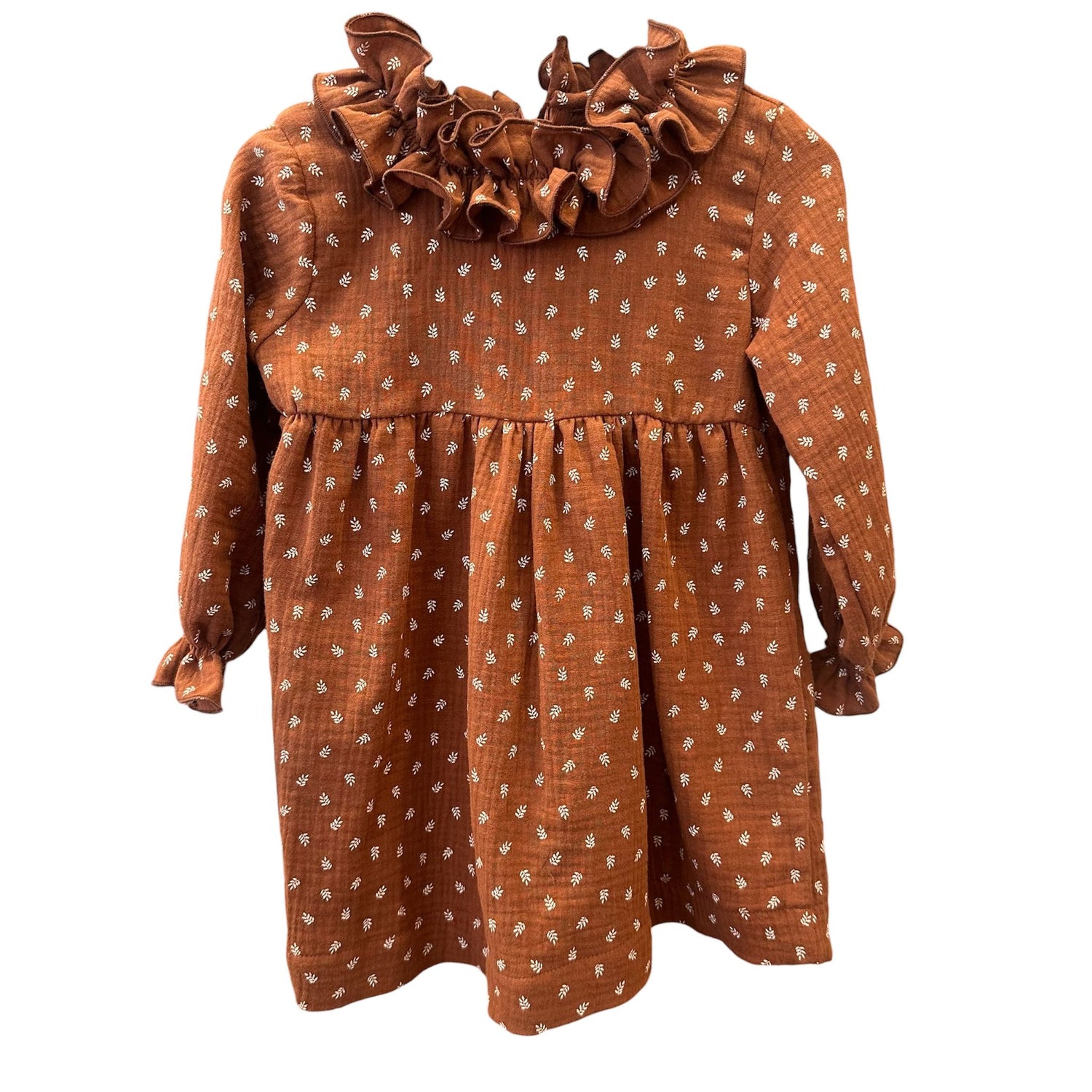 VESTIDO CANESÚ DOBLE CUELLO RAMITA MARRÓN