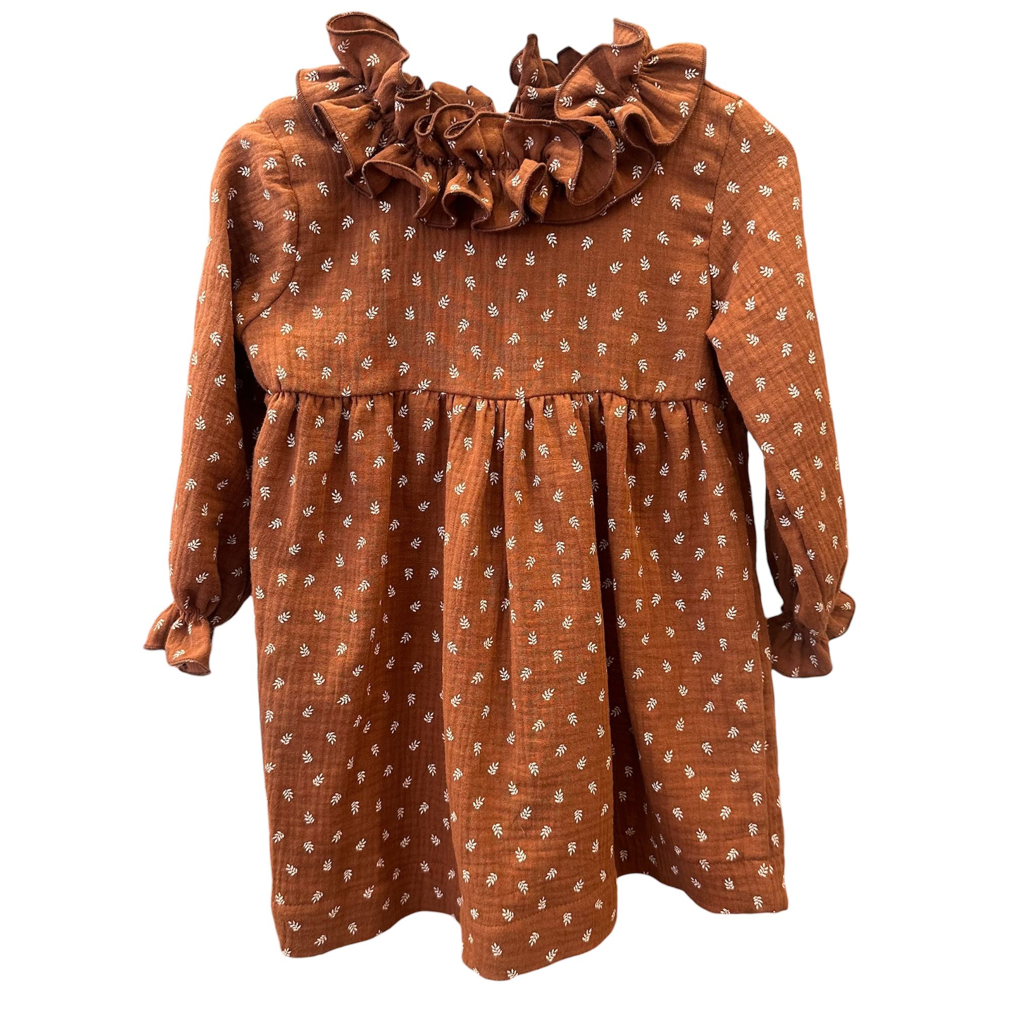 VESTIDO CANESÚ DOBLE CUELLO RAMITA MARRÓN