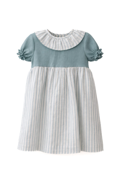 VESTIDO GASA RAYA AZUL MANGA CORTA