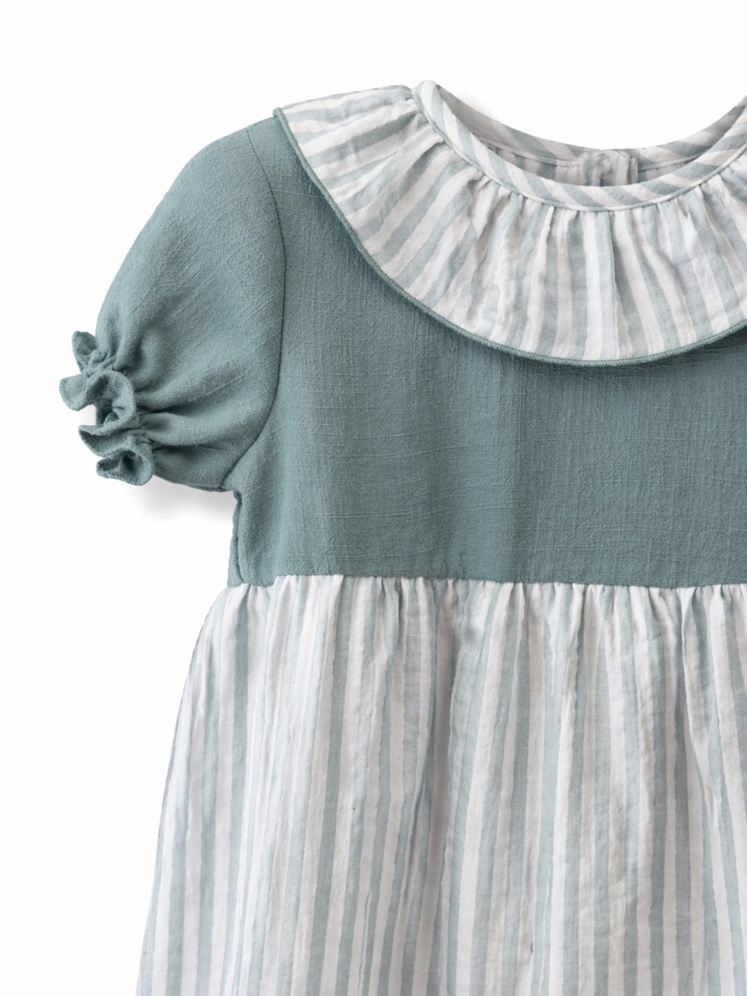 VESTIDO GASA RAYA AZUL MANGA CORTA