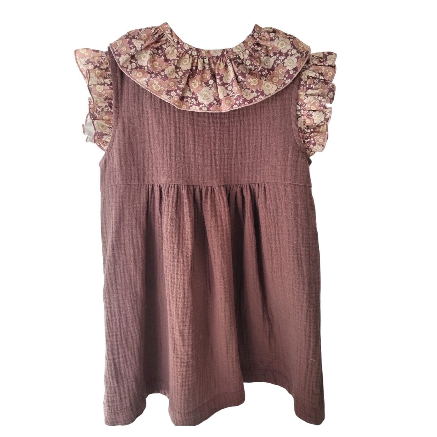 VESTIDO JIMENA GASA Y FLOR BERENJENA
