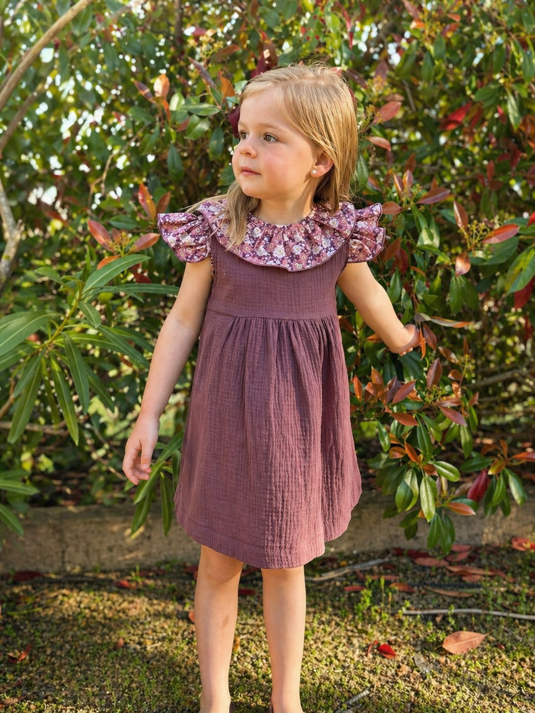 VESTIDO JIMENA GASA Y FLOR BERENJENA