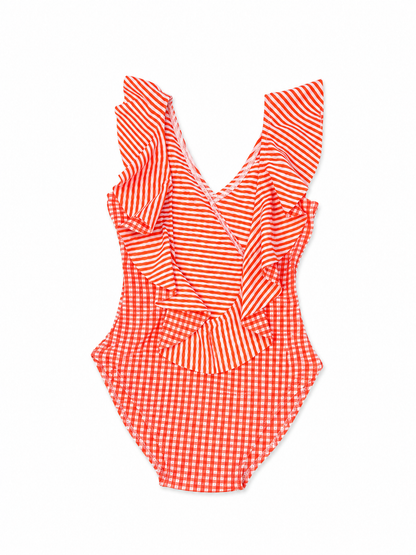 TRAJE DE BAÑO VICHY NARANJA