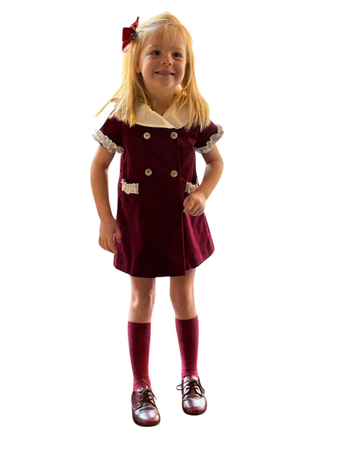 VESTIDO CRUZADO TERCIOPELO GRANATE